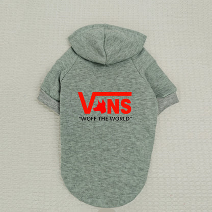 Warm Fleece Dog Hoodie – V-Inspired Dog Head Logo Hooded Pullover Sweatshirt for Puppies & Small Dogs.