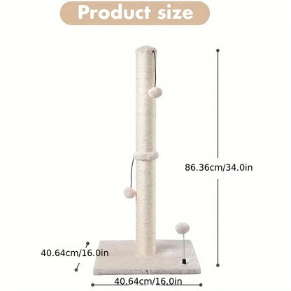 34-Inch Premium Cat Scratching Post – Indoor Sisal Scratcher Tree with Hanging Ball Toy for Adult Cats.