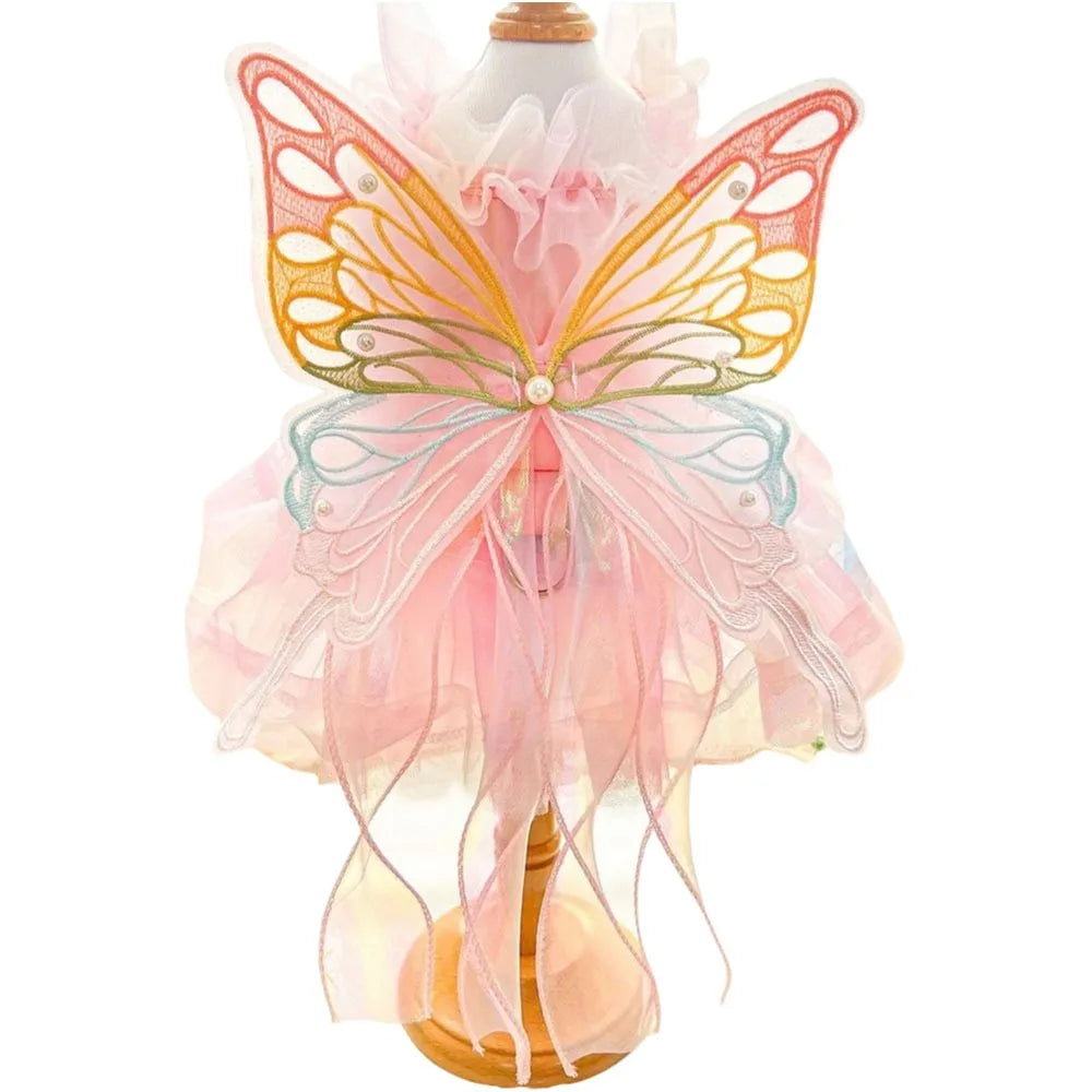 Colorful Butterfly Princess Pet Dress – Breathable Soft Wedding Skirt Outfit for Dogs & Cats, Cute Clothing for Special Occasions.