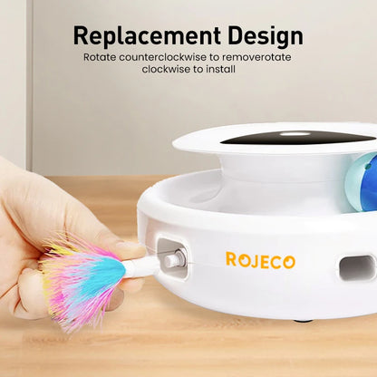 ROJECO 2-in-1 Smart Cat Toy Set – Automatic Feather & Rolling Ball Interactive Electronic Toy with 5 Play Modes for Cats.