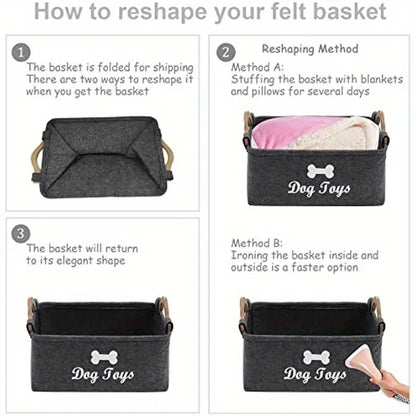 1PC Felt Pet Toy Storage Box – Durable Dog Toy Organizer Basket for Toys, Blankets, Leashes & Pet Food