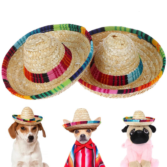 Colorful Mini Pet Straw Hat – Hawaiian Sombrero Sun Cap for Dogs & Cats, Perfect for Beach Parties & Fun Pet Costumes.