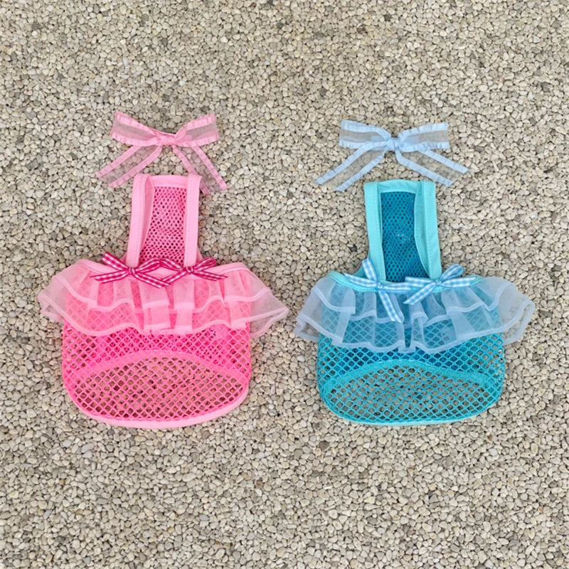 Dog Clothes Pink Grid Swimsuit for Small Dogs Girl Summer Beach Pool Party Outfits.