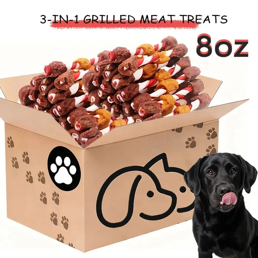 Triple-Flavored Dog Kabobs, Rawhide-Free Chews Made with Real Chicken, Beef & Liver, Delicious Long-Lasting Treats.