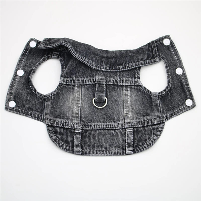 Dog Denim Jean Jacket – Cool Washable Harness Vest Outfit for Small Dogs, Puppies & Cats.