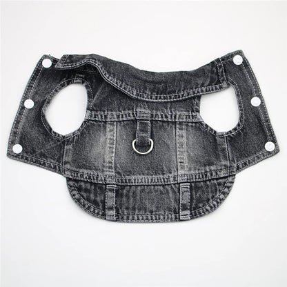 Dog Denim Jean Jacket – Cool Washable Harness Vest Outfit for Small Dogs, Puppies & Cats.