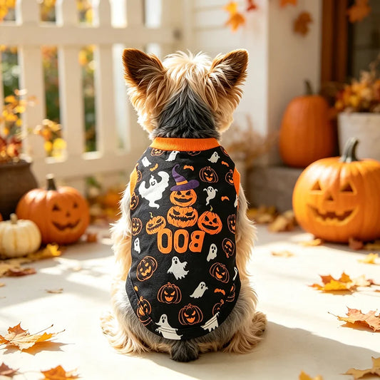 Halloween Pet T-Shirt – Soft Breathable Sleeveless Shirt for Small Dogs, Puppies & Cats.
