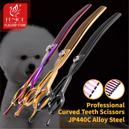 Fenice JP440C Professional Pet Grooming Scissors – 7-Inch Curved Thinning & Chunker Shears for Precision Dog Grooming.