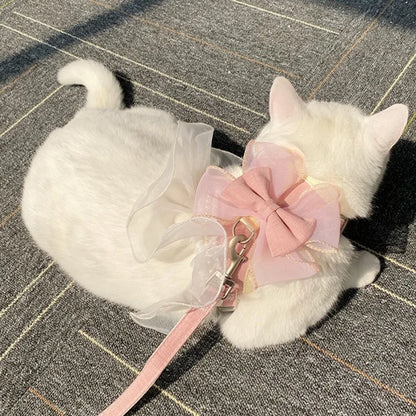 Princess Style Cat Harness & Leash – Breathable Adjustable Nylon Vest with Bowknot, Cute Pet Chest Strap for Walks & Photoshoots.