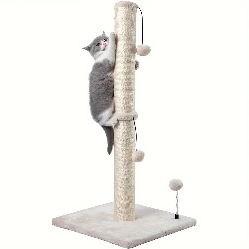 34-Inch Premium Cat Scratching Post – Indoor Sisal Scratcher Tree with Hanging Ball Toy for Adult Cats.