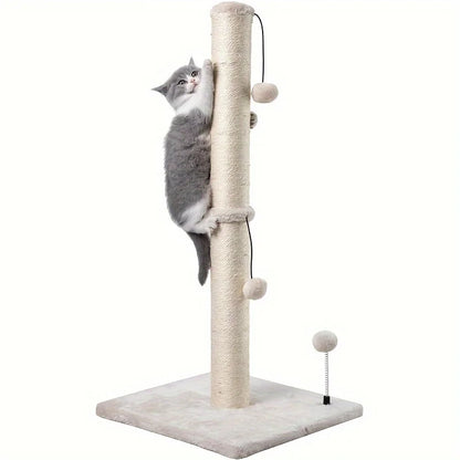 34-Inch Premium Cat Scratching Post – Indoor Sisal Scratcher Tree with Hanging Ball Toy for Adult Cats.