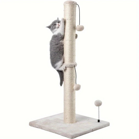 34-Inch Premium Cat Scratching Post – Indoor Sisal Scratcher Tree with Hanging Ball Toy for Adult Cats.