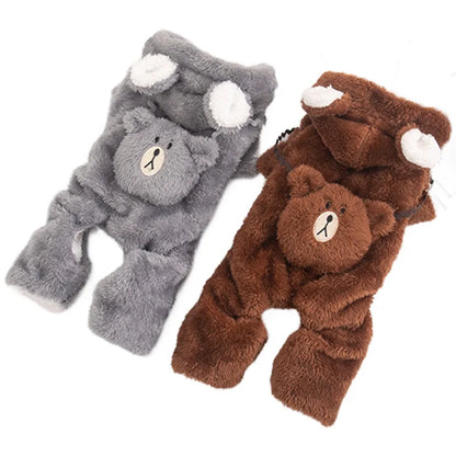 Cute Thickened Fleece Dog Jumpsuit – Warm Autumn & Winter Four-Leg Bear Costume for Small Dogs.