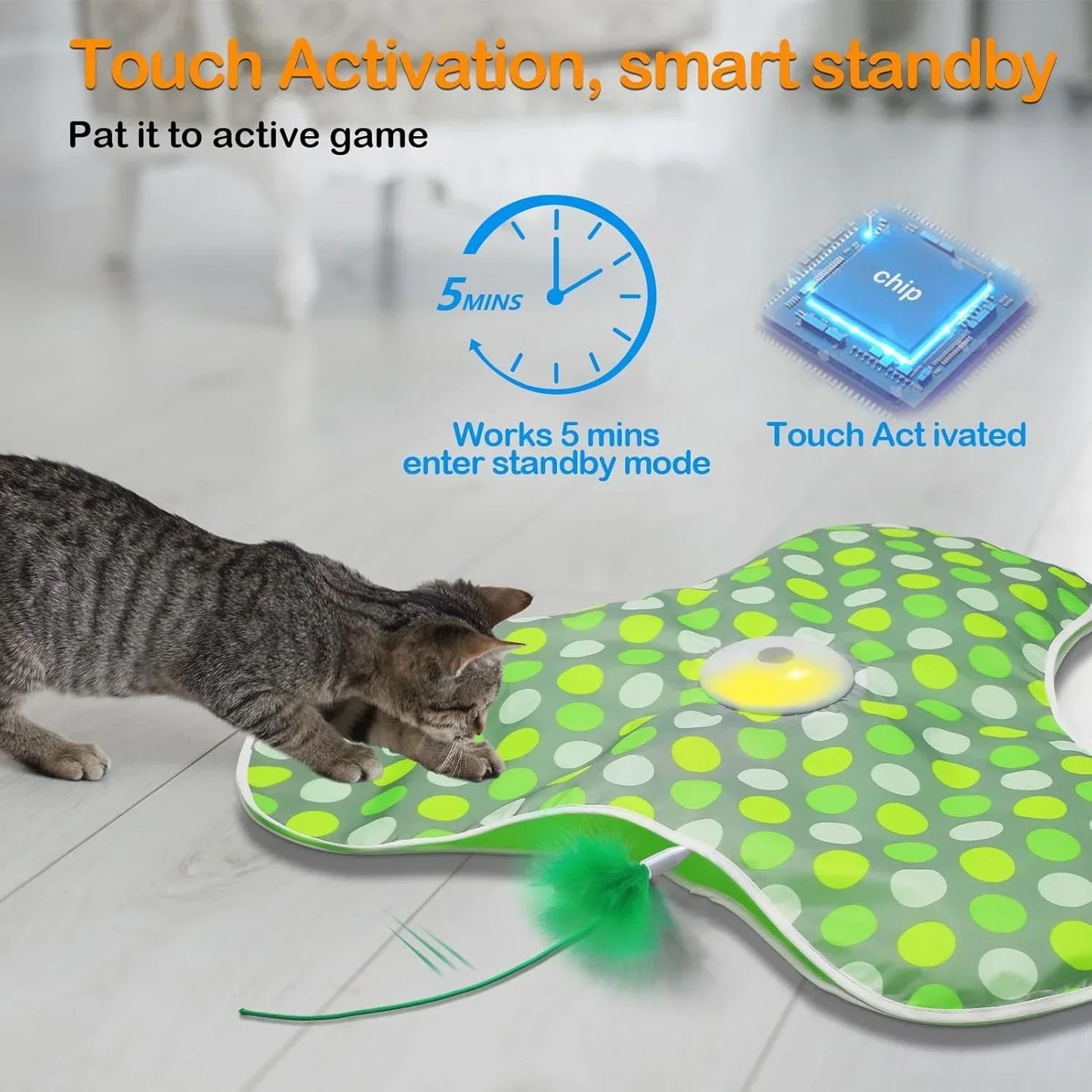 Smart Interactive Hide & Seek Cat Toy – Motion-Activated Mouse Squeaky Toy with Moving Concealed Feathers for Kittens & Indoor Cats.