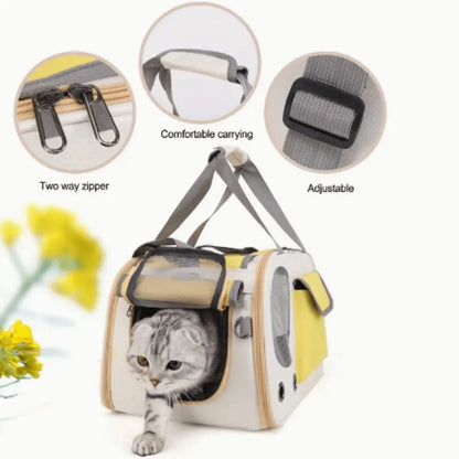 Foldable Airline-Approved Pet Carrier Bag – Durable Oxford Fabric Travel Tote with Ventilation for Small Dogs, Cats.