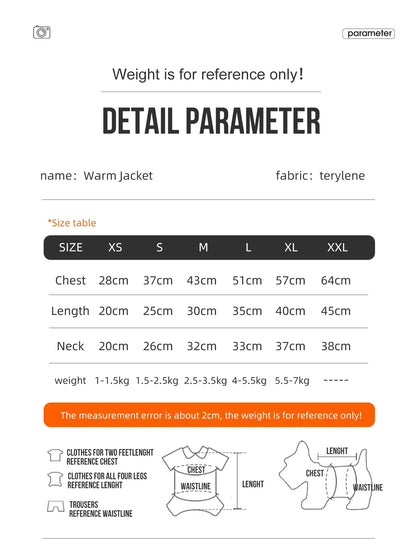 Dog Jacket for Autumn & Winter – 3-Layer Thick Warm Pet Coat for Small & Medium Dogs.