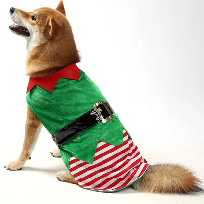 Christmas Elf Costume for Dogs Festive Holiday Party Outfit, Striped Winter Coat for Small and Medium Pets.