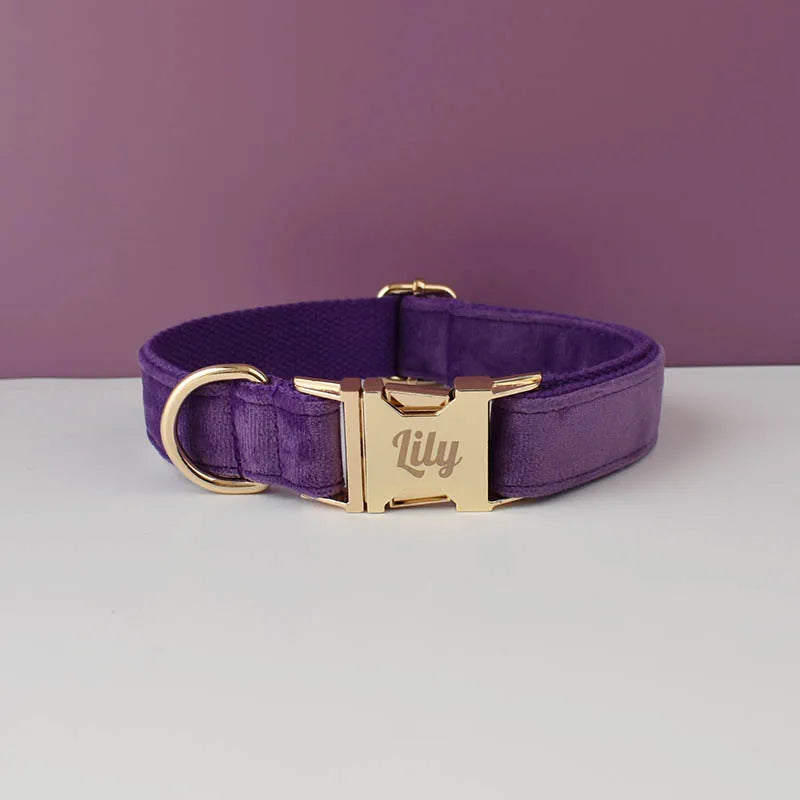 Velvet Dog Collar & Leash Set – Free Custom Engraving for Medium & Large Dogs, Stylish Pet Necklace Collar Accessory.
