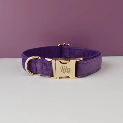 Velvet Dog Collar & Leash Set – Free Custom Engraving for Medium & Large Dogs, Stylish Pet Necklace Collar Accessory.
