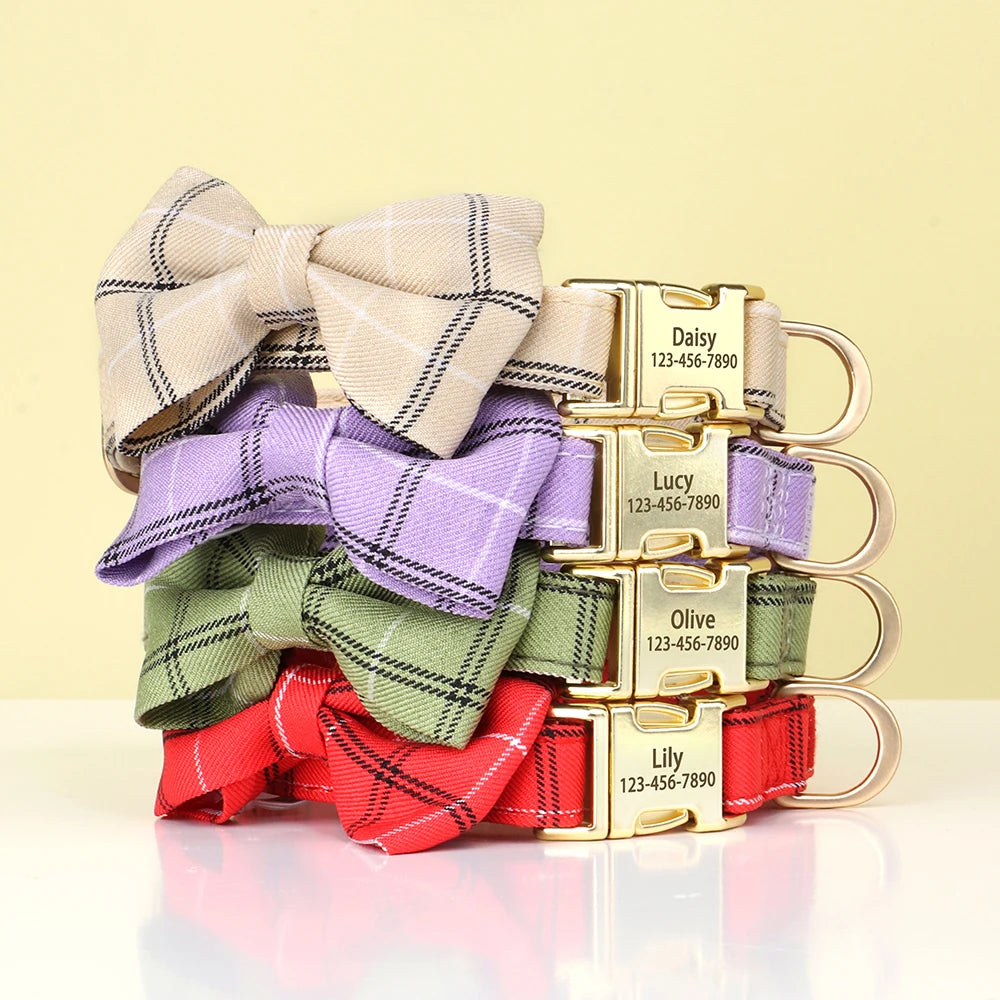 Personalized Pet ID Collar – Cute Bowtie Collar with Free Engraving for Small & Medium Dogs & Cats, Adjustable Buckle Design.