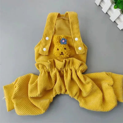 Cute Dog Jumpsuit – Pink & Yellow Strap Overalls Pajamas for Small to Medium Dogs, Cozy Pet Clothing up to XXL.