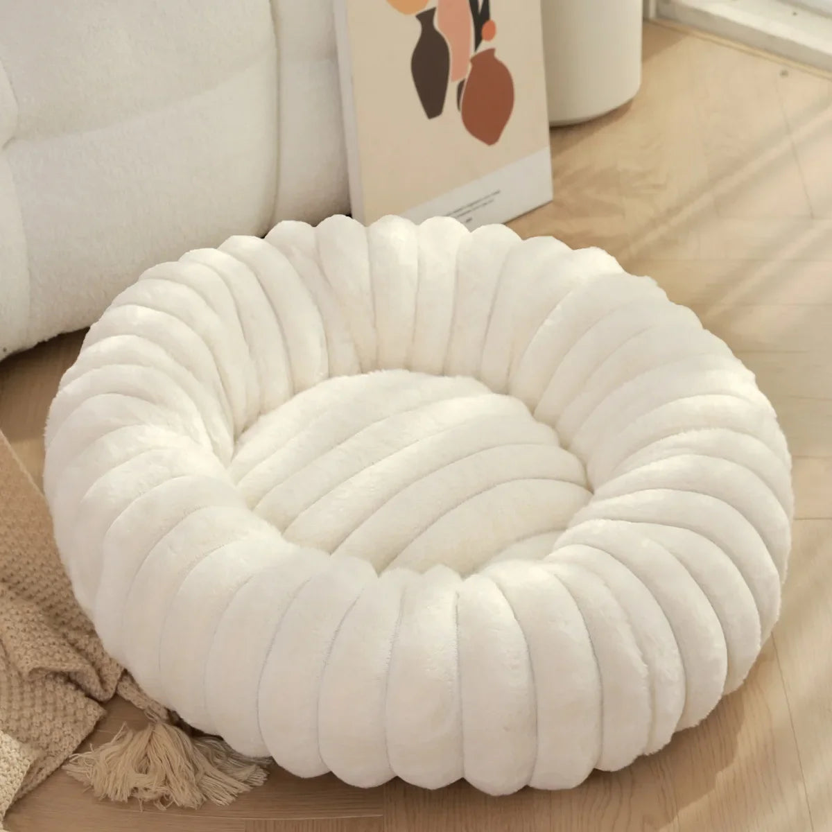 40–70cm Round Plush Pet Bed – Super Soft Warm Sleeping Bed for Cats & Medium Dogs