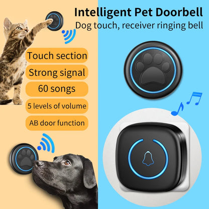 Pet Training Doorbell Button – 300m Range Wireless Ringer with 60 Sounds, High-Volume Smart Bell for Cat & Dog Communication Training.