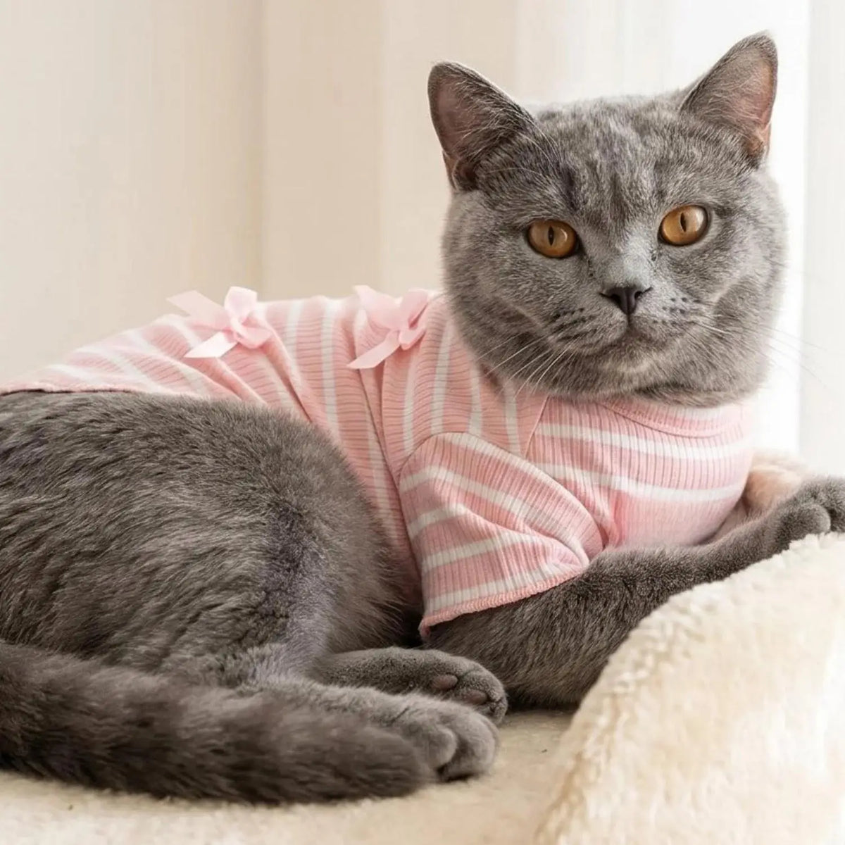 Striped Bow Tie Pet T-Shirt – Soft Ice Silk Breathable Spring & Summer Shirt for Small Dogs & Cats.