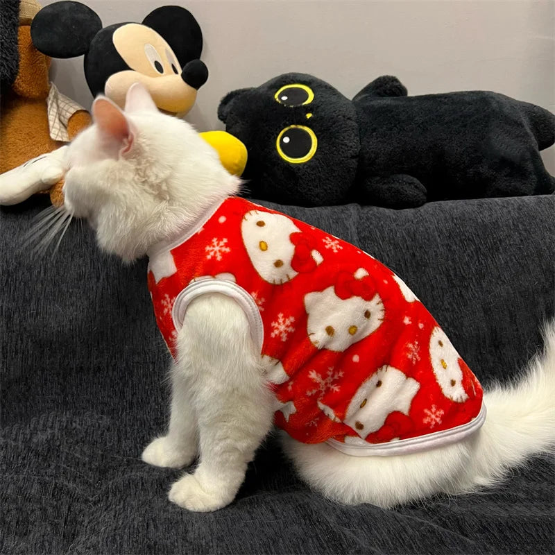 Winter Warm Hello Kitty Pet Sweater – Kawaii Pullover Costume for Cats & Small Pets, Cozy Cold Weather Clothing.