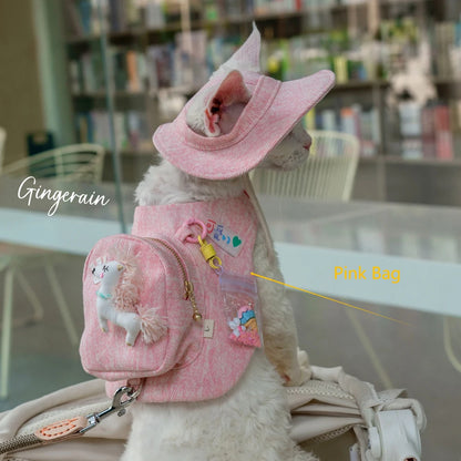 Handmade Luxury Cat Carrier Backpack – Cute Pink Travel Pet Bag with Snack Pouch & Harness Vest for Sphynx, Devon Rex & Other Cats.