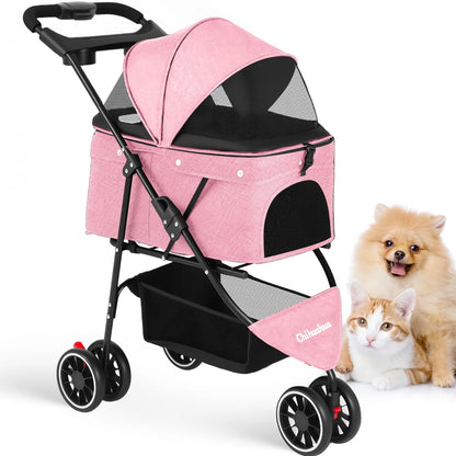 3-Wheel Pet Stroller – Foldable Travel Carrier with Breathable Mesh Canopy for Small & Medium Dogs & Cats, Ideal for Outdoor Travel.