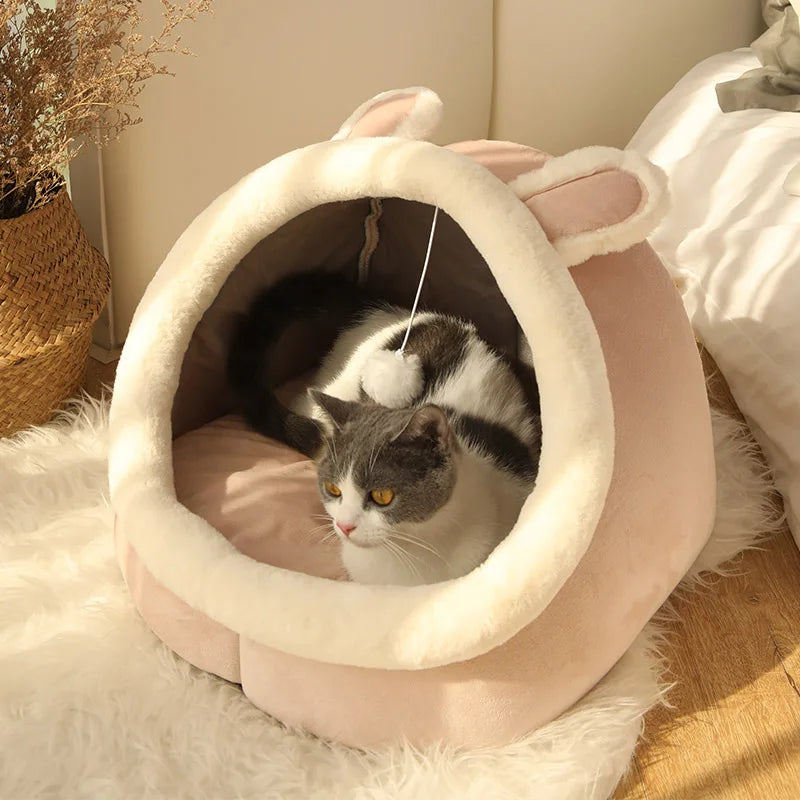 Deep Sleep Cat Bed – Foldable Cartoon Pet Cave Bed with Removable Washable Cushion for Cats & Small Dogs, Cozy Sleeping Mat Design.