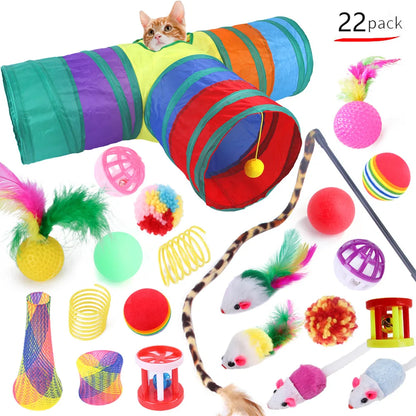 DualPet 20-Piece Cat Toy Set – Variety Pack with Teaser Wand, Sisal Mice, Bell Balls & Interactive Kitten Toys for Indoor Cats.