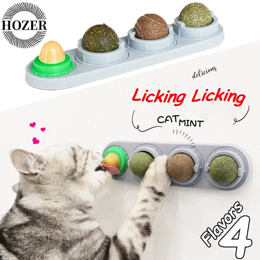 Natural Catnip Wall-Mounted Ball Toy for Cats, Stick-On Cat Grass Treat, Promotes Digestion & Healthy Chewing.