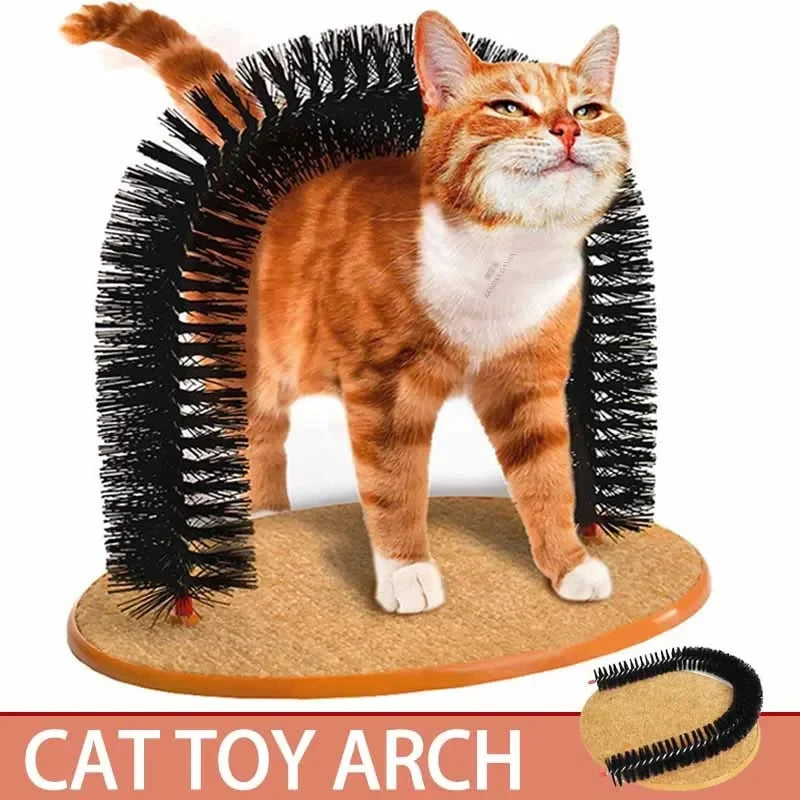 Cat Toy Arch Groomer – Self-Grooming Massage & Rubbing Brush with Scratching Pad for Interactive Cat Play and Grooming.
