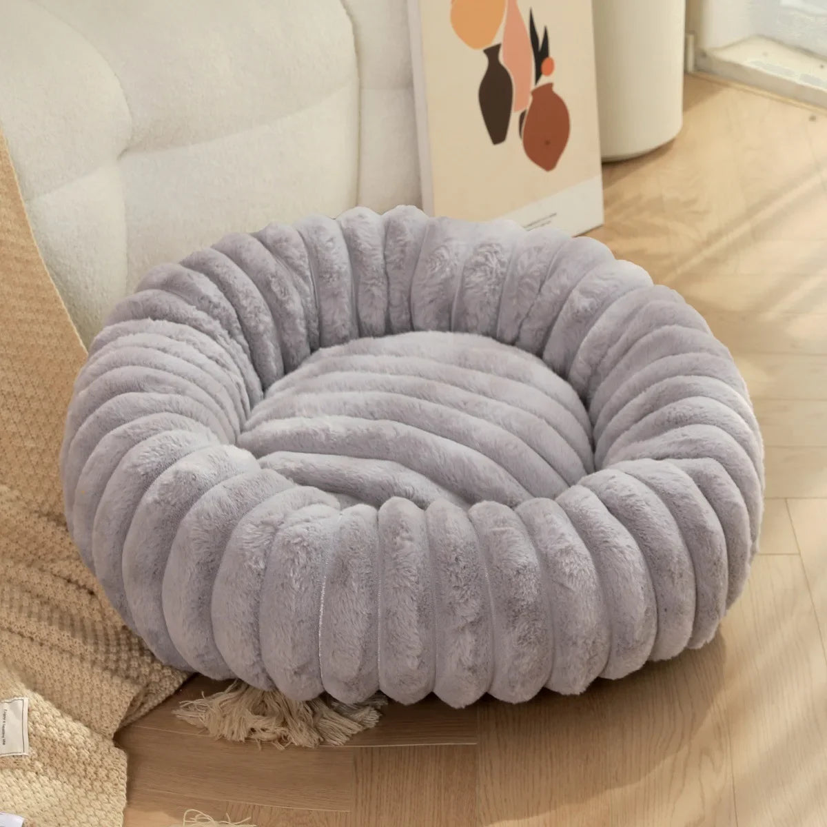 40–70cm Round Plush Pet Bed – Super Soft Warm Sleeping Bed for Cats & Medium Dogs