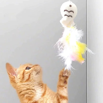 Interactive Cat Feather Wand Toy – Flexible Steel Wire Teaser for Kittens & Indoor Cats