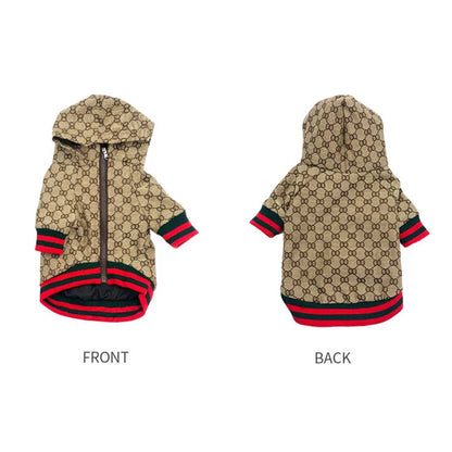 Autumn & Winter Patterned Pet Jacket – Fashionable Designer Windbreaker Coat for Dogs, Puppies & Kittens.