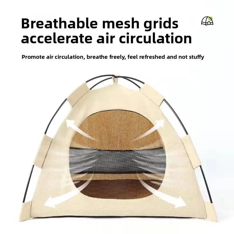 Portable Cat Tent Bed – Breathable Oxford Pet House with Double-Sided Cooling Mat, Summer Cat Cave for Indoor & Outdoor Cats & Small Dogs