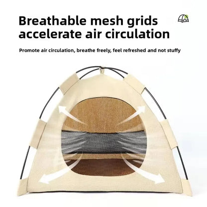 Portable Cat Tent Bed – Breathable Oxford Pet House with Double-Sided Cooling Mat, Summer Cat Cave for Indoor & Outdoor Cats & Small Dogs