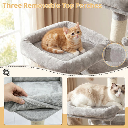 FOOWIN 173cm Multi-Level Cat Tree Tower – Indoor Activity Center with 2 Condos, 3 Plush Perches & Scratching Posts for Kittens & Cats.