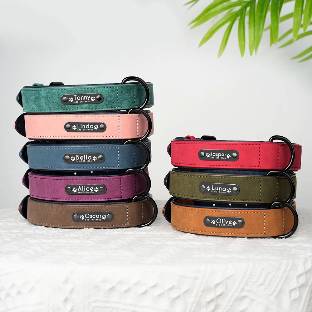 Personalized Leather Dog Collar – Custom Name ID Collar for Small, Medium & Large Dogs, Durable Collar for Pitbulls, Bulldogs & Beagles.