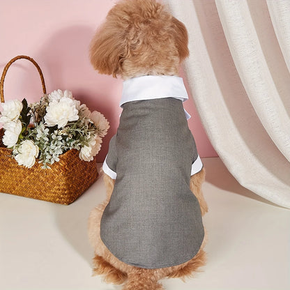 Formal Pet Suit Shirt – Wedding Costume with Bow Tie for Small Dogs & Cats, Elegant Dress-Up Outfit.