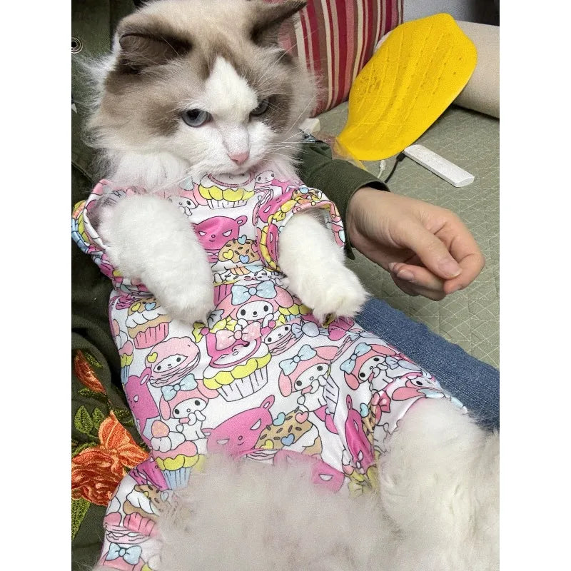 My Melody Pet Shirt – Breathable Cotton Four-Leg Summer T-Shirt for Sphynx & Hairless Cats, Cute Printed Cat Clothing.