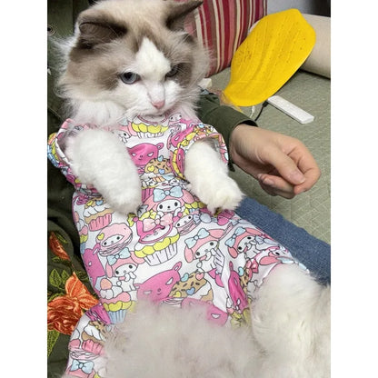 My Melody Pet Shirt – Breathable Cotton Four-Leg Summer T-Shirt for Sphynx & Hairless Cats, Cute Printed Cat Clothing.