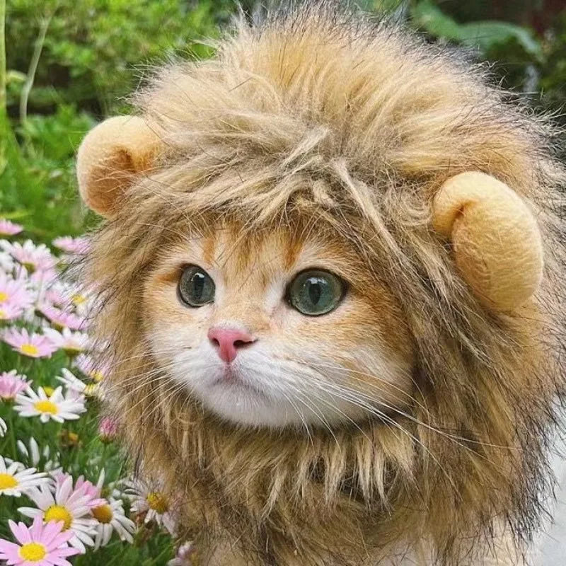 Lion Mane Pet Costume – Cute Cat Wig Hat with Ears, Funny Cosplay Outfit for Pets, Fancy Party Accessory Set.