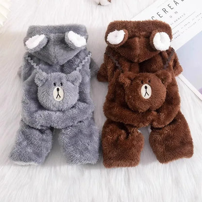 Winter Pet Outfit – Warm Four-Legged Fleece-Lined Jumpsuit for Cats & Small to Medium Dogs, Thickened Autumn and Winter Clothing.