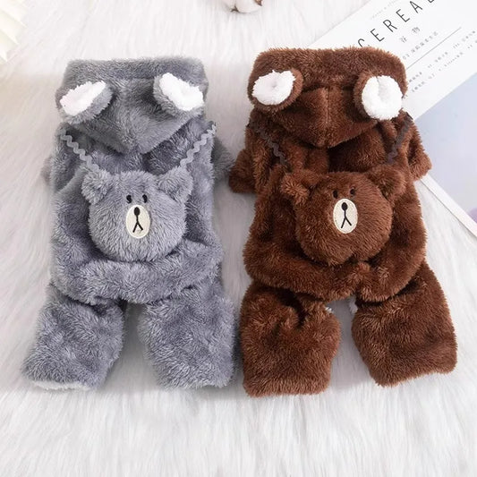 Winter Pet Outfit – Warm Four-Legged Fleece-Lined Jumpsuit for Cats & Small to Medium Dogs, Thickened Autumn and Winter Clothing.