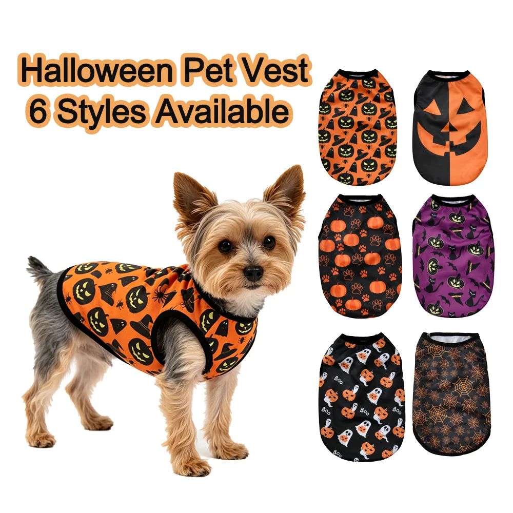 Halloween Pumpkin Print Pet Vest – Autumn Costume Shirt for Small & Medium Dogs, Chihuahuas, Pugs & French Bulldogs