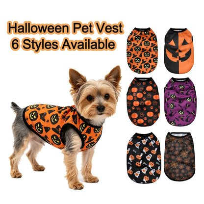 Halloween Pumpkin Print Pet Vest – Autumn Costume Shirt for Small & Medium Dogs, Chihuahuas, Pugs & French Bulldogs
